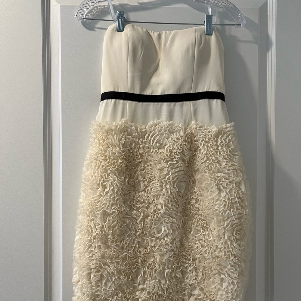 Cream colored strapless mini dress great for Spring Fling or Homecoming Dance